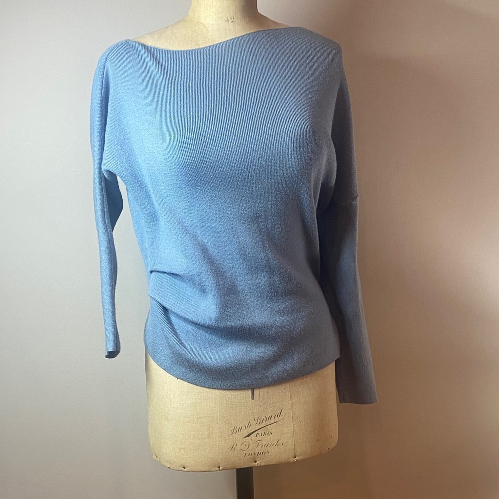 Halara One-Shoulder Top Small Blue Balletcore Minimalist Soft Knit Asymmetrical